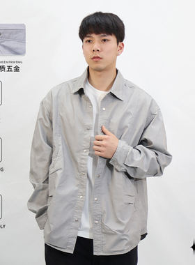 BLNK日系金属扣衬衫外套情侣长袖休闲衬衣宽松春季上衣外套男款