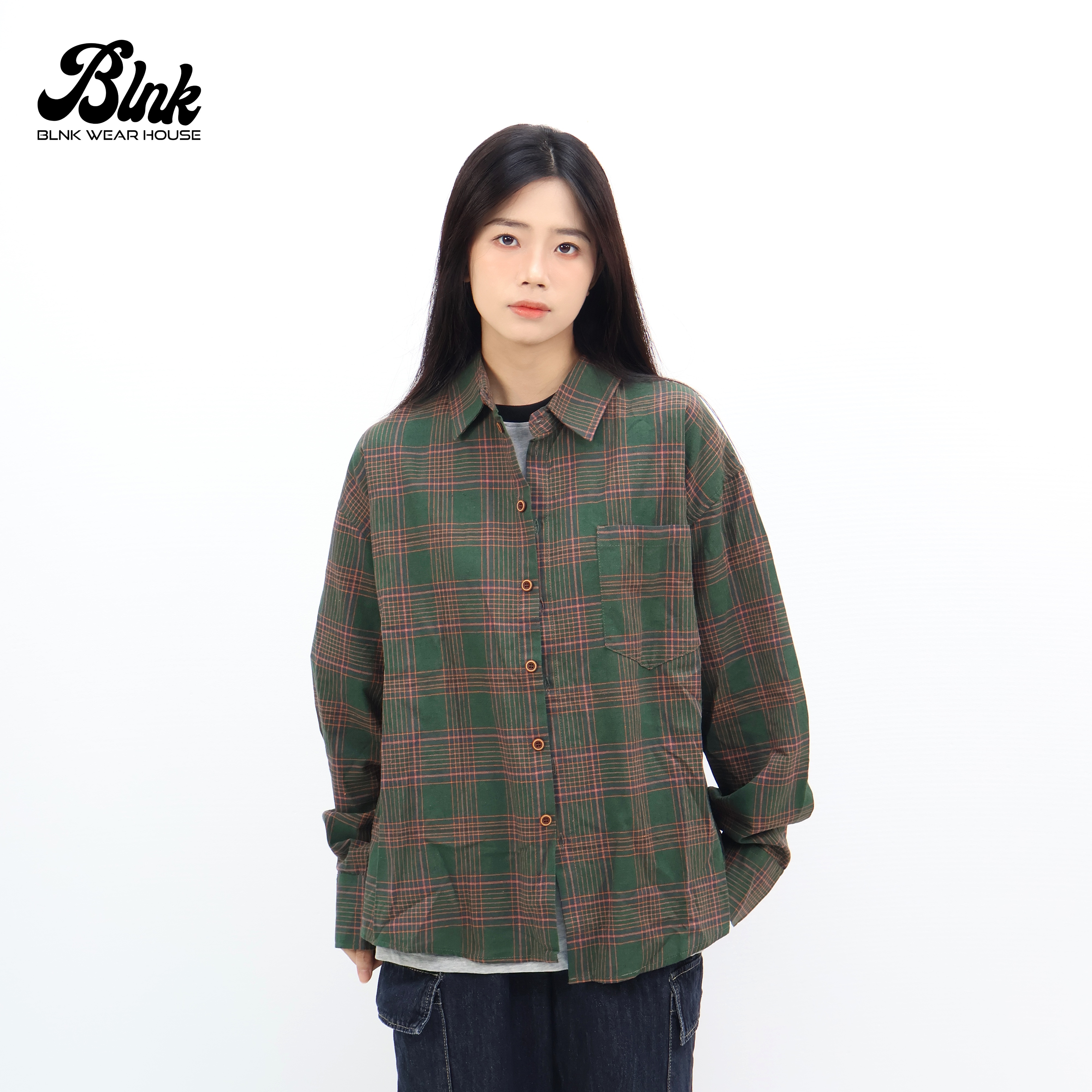 潮流格子长袖衬衫潮牌设计感