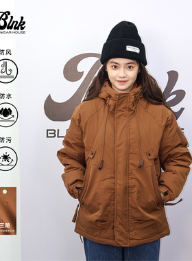 BLNK日系冬季新款棉服男女加厚保暖连帽外套宽松百搭三防冲锋衣