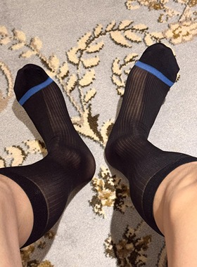 NEAT YEP男士丝袜黑色条纹蓝环正装袜蓝脚趾绅装商务袜