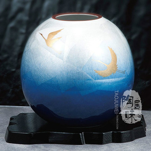 陶瓷花瓶插花器创意家居饰品 日本原装 进口九谷烧银彩双鹤日式
