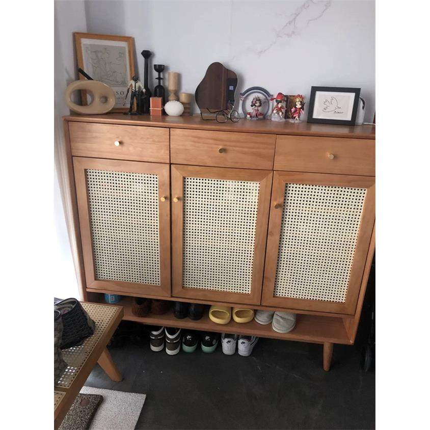 日式鞋柜藤编玄关柜小户型北欧实木储物柜简约现代家用入户收纳柜,住宅家具,鞋柜,淘宝优惠券,粉丝福利购,淘宝优惠卷