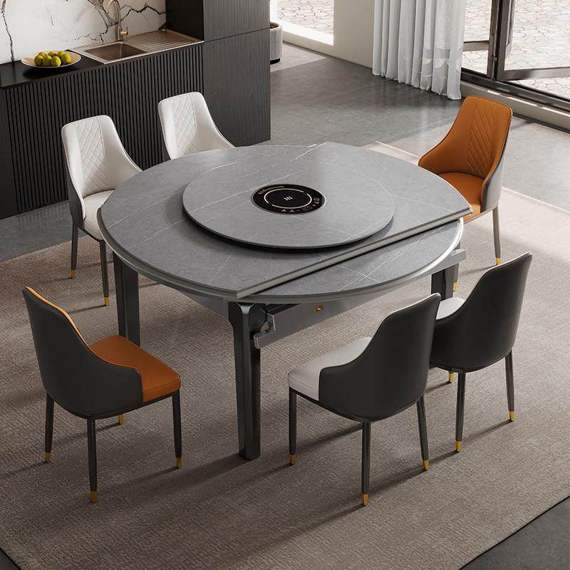 亮光岩板实木餐桌椅组合可伸缩现代简约家用带电磁炉转盘可变方圆,住宅家具,岩板餐桌,淘宝优惠券,粉丝福利购,淘宝优惠卷