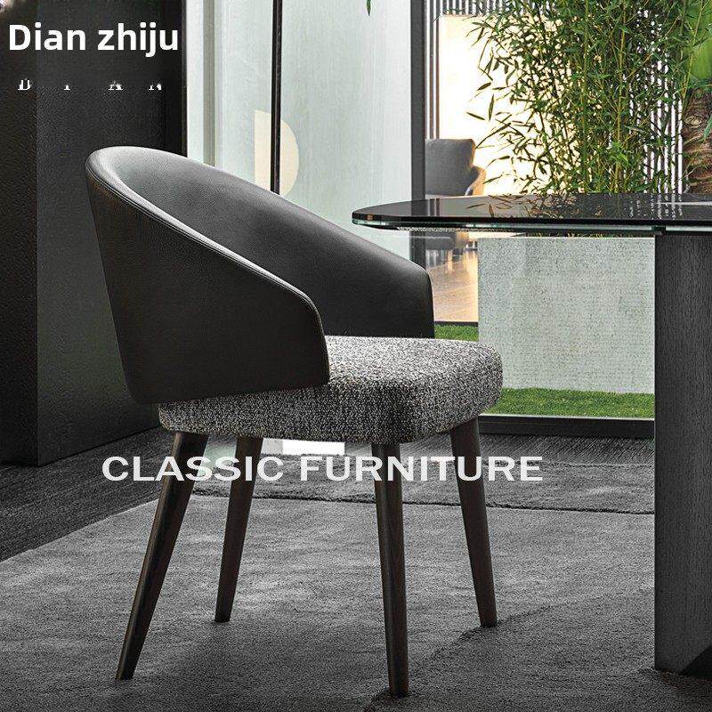 意大利极简主义餐椅现代极简主义家居实木椅休闲餐厅面料背椅设计