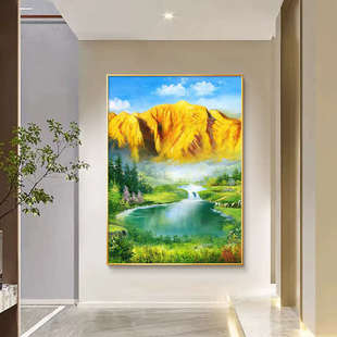 福居宝地玄关装饰画竖版招财山水风景走廊过道挂画正对门手绘壁画