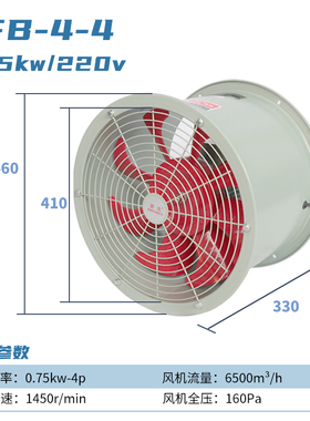 浙江沈力SFB耐高温防油防潮轴流风机220v380v管道厨房工业排气扇