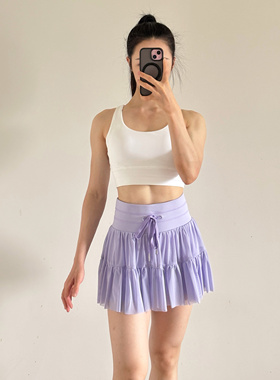 LILIBB 【两层网纱拼接】高腰系带百褶网纱网球裙EKDC
