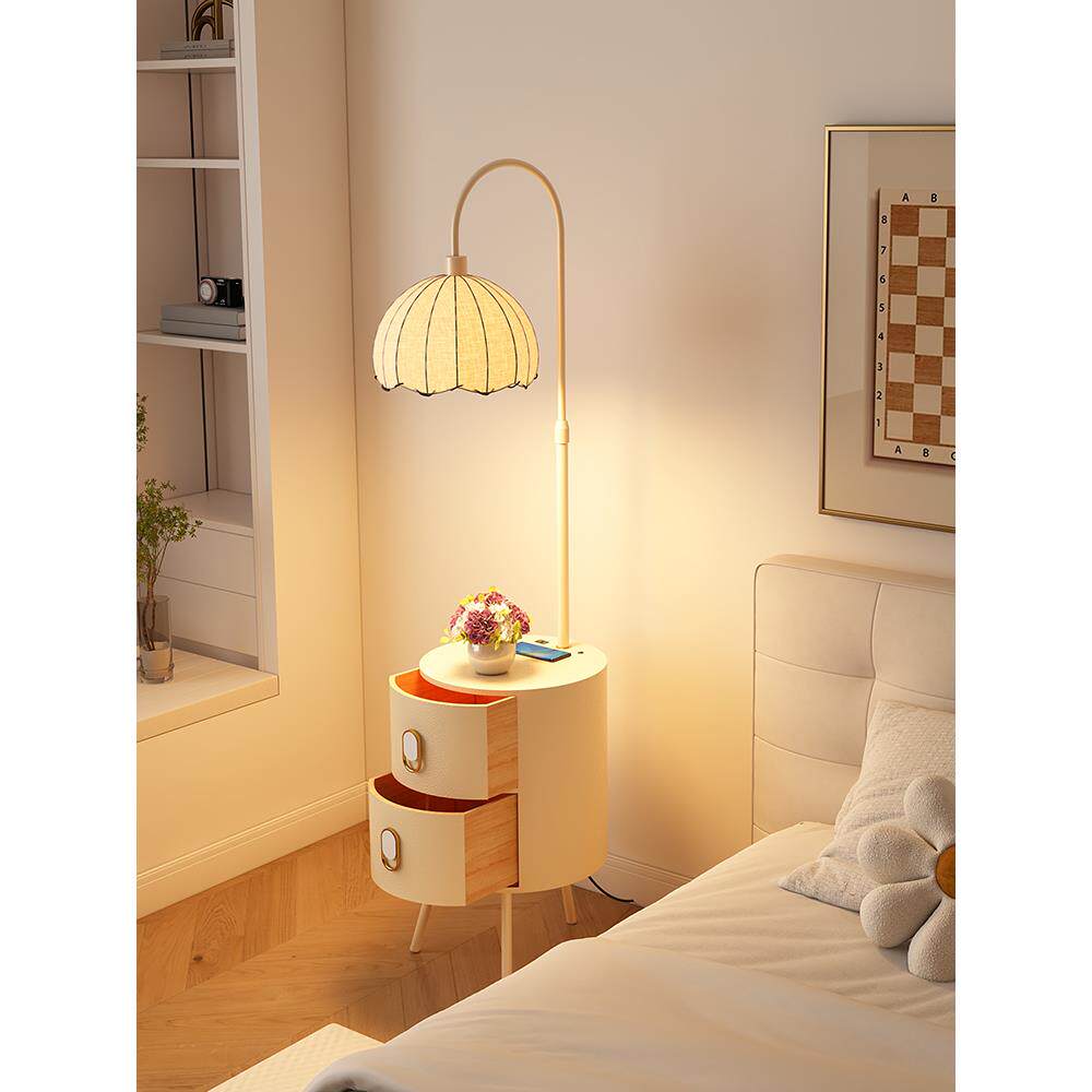 法式奶油风床头柜卧室儿童智能替代小型边几储物柜置物架台灯一体