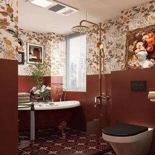 法式复古果实花砖卫生间瓷砖柔光微水泥奶油白厨房墙砖浴室地砖