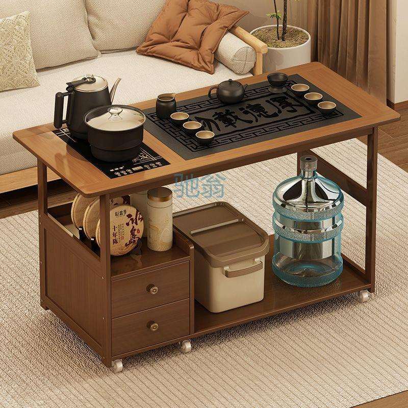 fLE移动茶桌小茶台烧水壶一体家用茶水柜茶车茶桌边柜泡茶几沙发