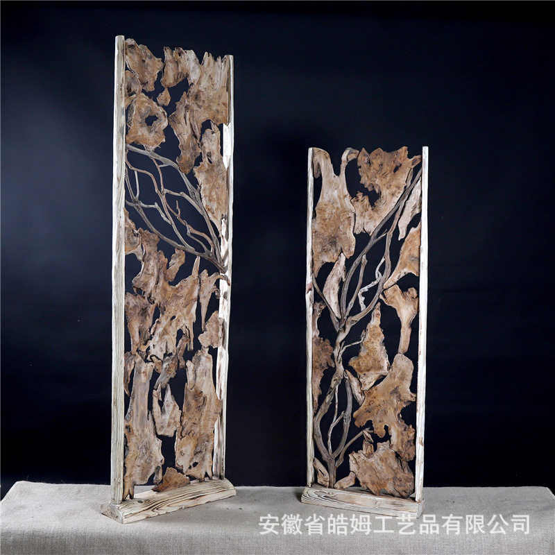 厂家销售手工制作木质工艺屏风摆件多功能木质挂勾树根装饰摆件