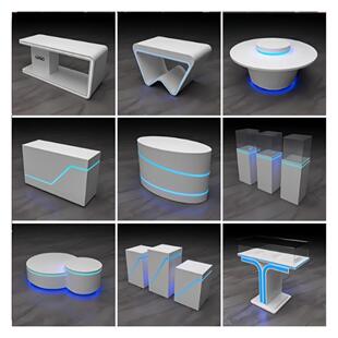 展厅展示台异形烤漆展台展柜科技馆陈列柜创意圆形发光台中岛