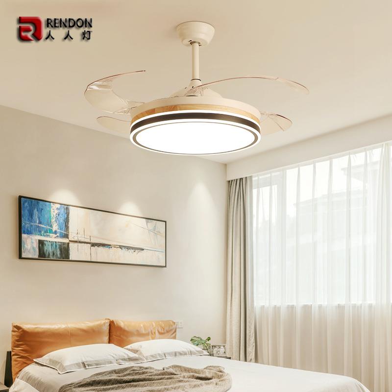 新中式实木隐形风扇灯家用客厅大风力餐厅静音简约带电风扇灯吊灯