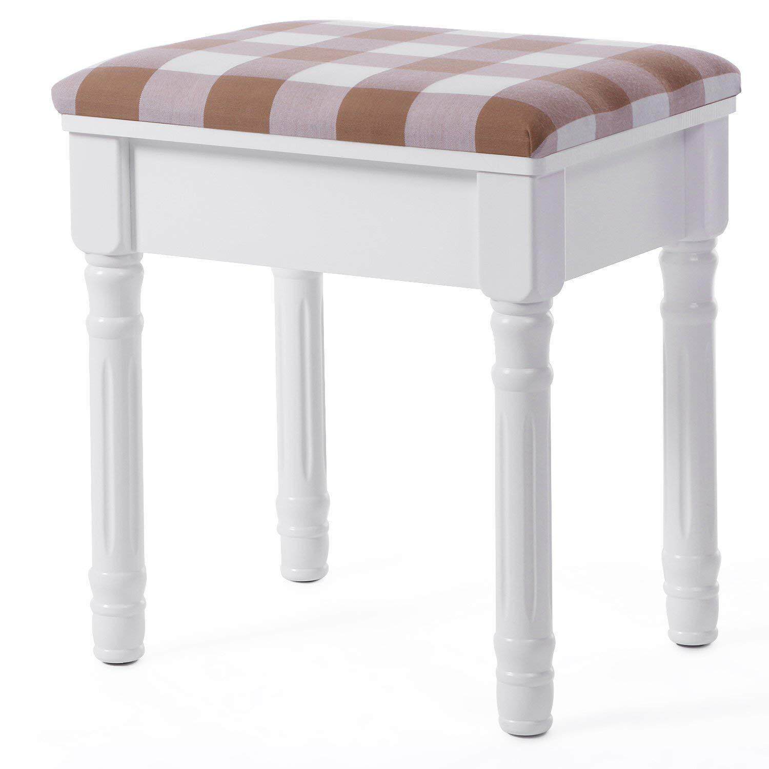 北欧实木腿凳子布艺格子梳妆凳现代简约美甲凳琴房卧室钢琴凳