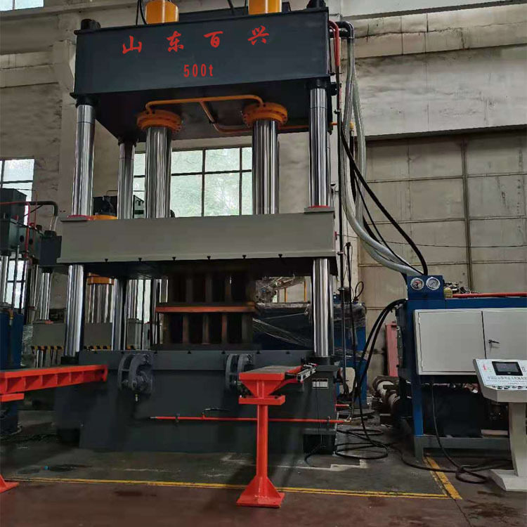 山东百兴500吨双缸四柱液压机带移动工作液压机散热片成型液压机