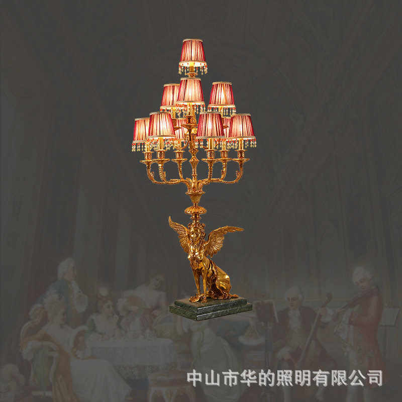 欧式奢华复古宫廷台灯法式别墅客厅大台灯大气挑空厅全铜脱蜡铜灯