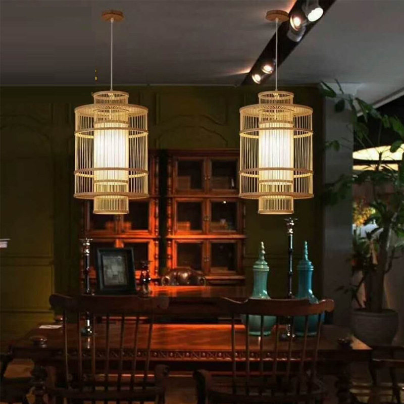 特色饭店餐馆中式装修竹木藤吊灯灯饰日式竹编吊灯新中式客栈吊灯