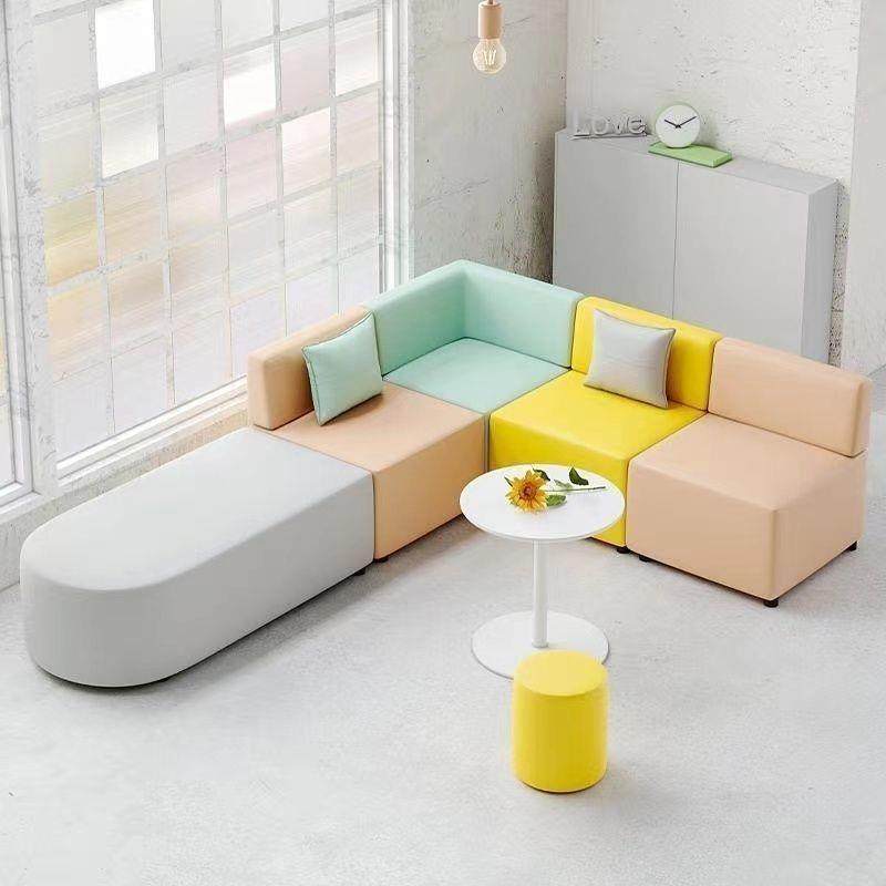 办公室早教培训机构前台洽谈会客休息区接待创意弧形沙发茶几组合