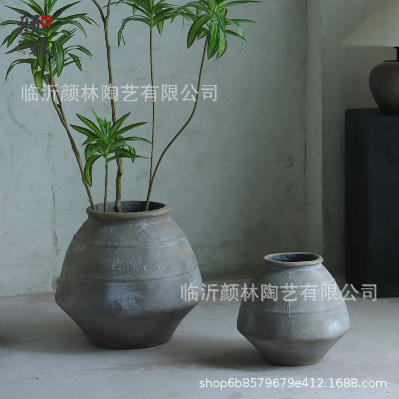 复古做旧水泥盆酒店别墅软装落地造景装饰绿植盆民宿陶罐装饰摆件