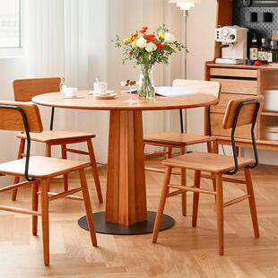 实木圆桌餐桌家用小户型樱桃木日式家具北欧圆形复古饭桌餐厅客厅