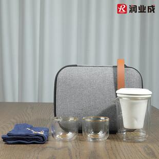 高硼硅旅行茶具套装户外便携陶瓷玻璃茶杯一壶两杯套装