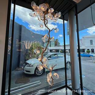 全铜楼梯灯别墅客厅吊灯新中式欧式美式挑空艺术大气新中式荷叶灯