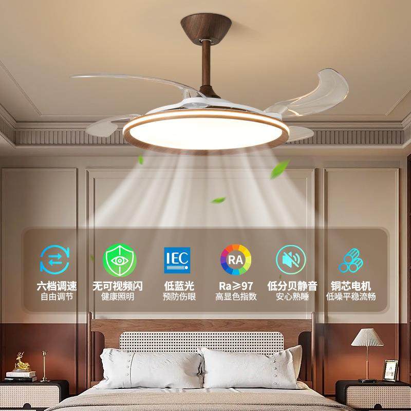 隐形超薄风扇灯2025新款餐厅吊扇灯复古民宿中古诧寂风静音吸顶灯