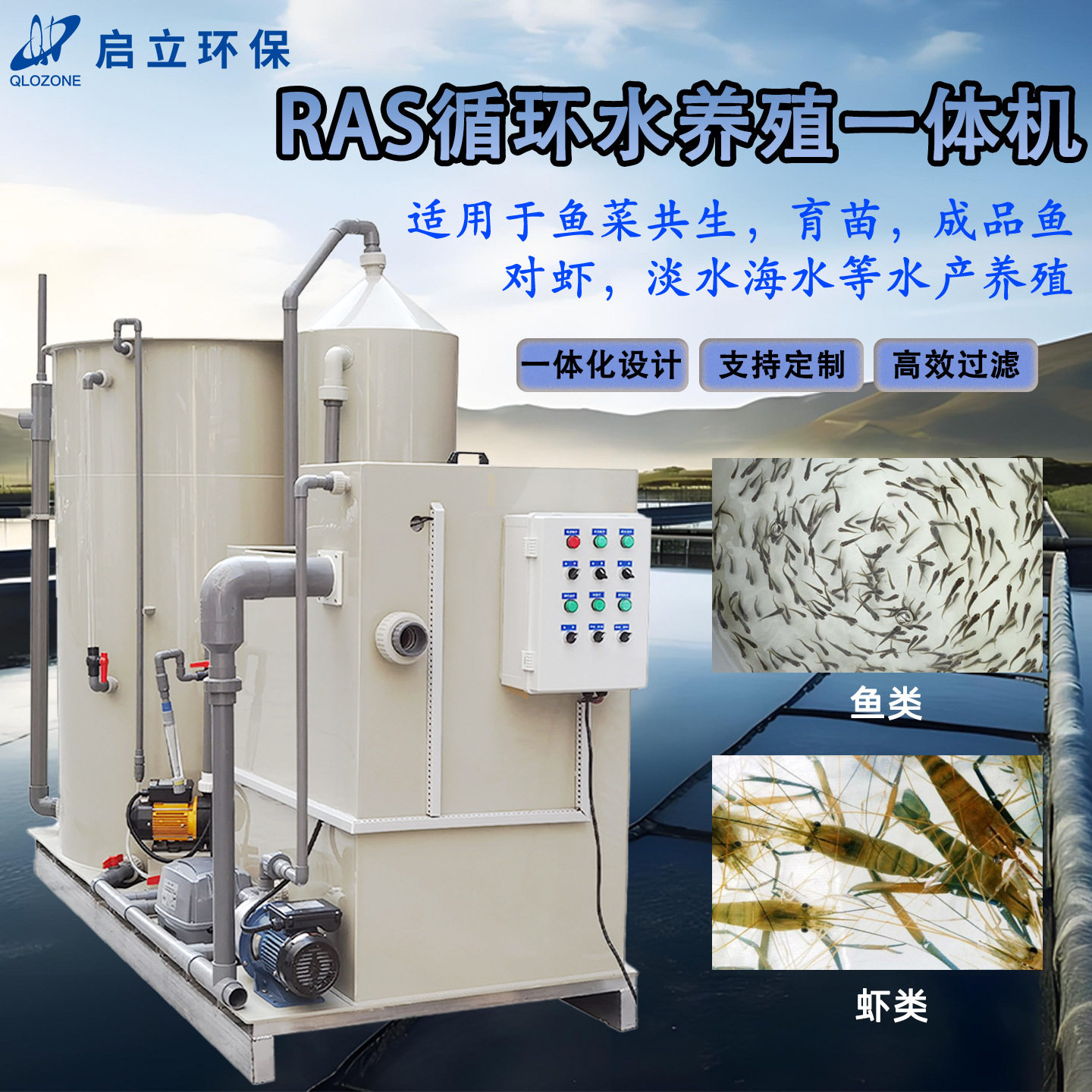 RAS循环水养殖一体机养罗非鱼养虾鱼菜共生工厂化高密度水产养殖