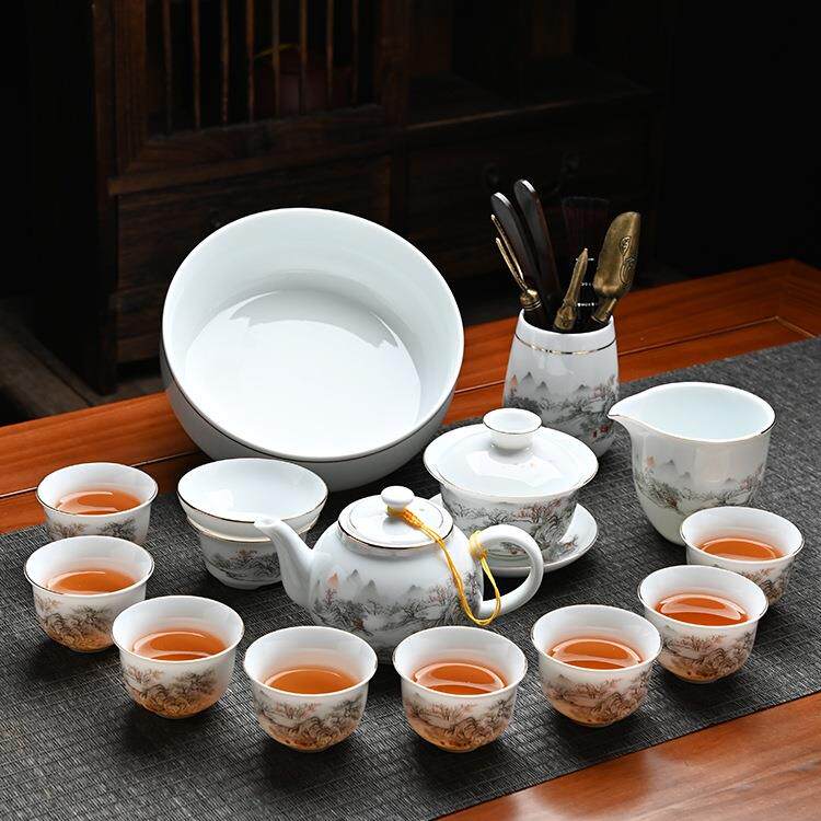 羊脂玉茶具冰种功夫红茶高档套装不烫手盖碗泡茶白瓷家用送礼茶杯