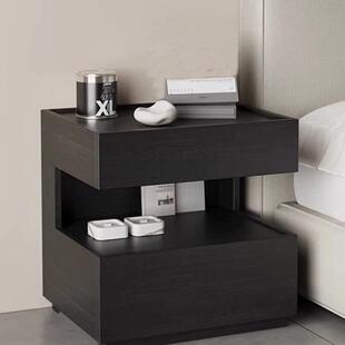 意式极简黑色床头柜悬浮式床边柜现代简约卧室床头柜