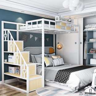 床复式二楼床公寓阁楼式高架床悬空铁艺床loft楼阁床上床下桌