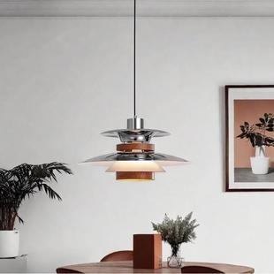 意式极简可位移摇臂飞碟餐厅吊灯中古风胡桃木色餐桌岛台吧台吊灯