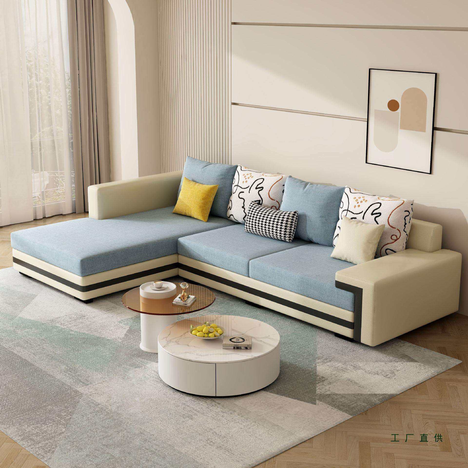 现代简约皮布艺沙发大小户型客厅贵妃位躺椅L形转角实木框架组合