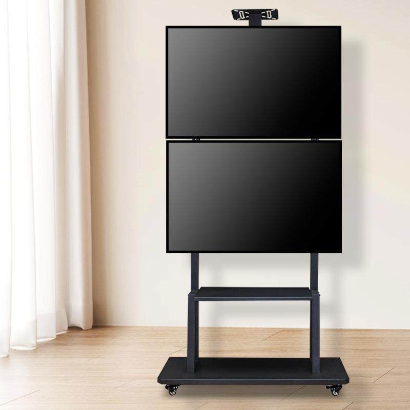 电视支架落地式推车上下双屏会议室一体机显示器架带轮可移动挂架