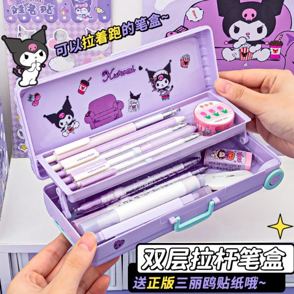 拉杆箱小学生双层多功能玉桂狗铅笔盒女童耳狗大双层文具盒大容量