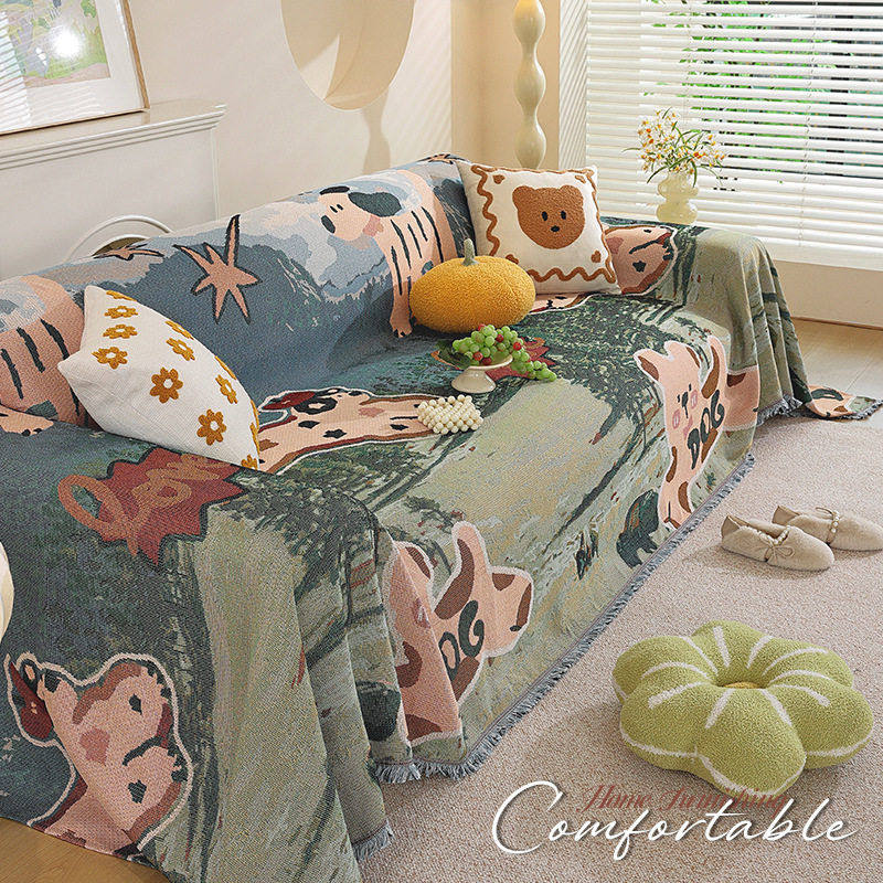 卡通风沙发盖布轻奢级感棉线沙发套罩四季通用一片式全盖沙发巾,居家布艺,沙发垫,淘宝优惠券,粉丝福利购,淘宝优惠卷