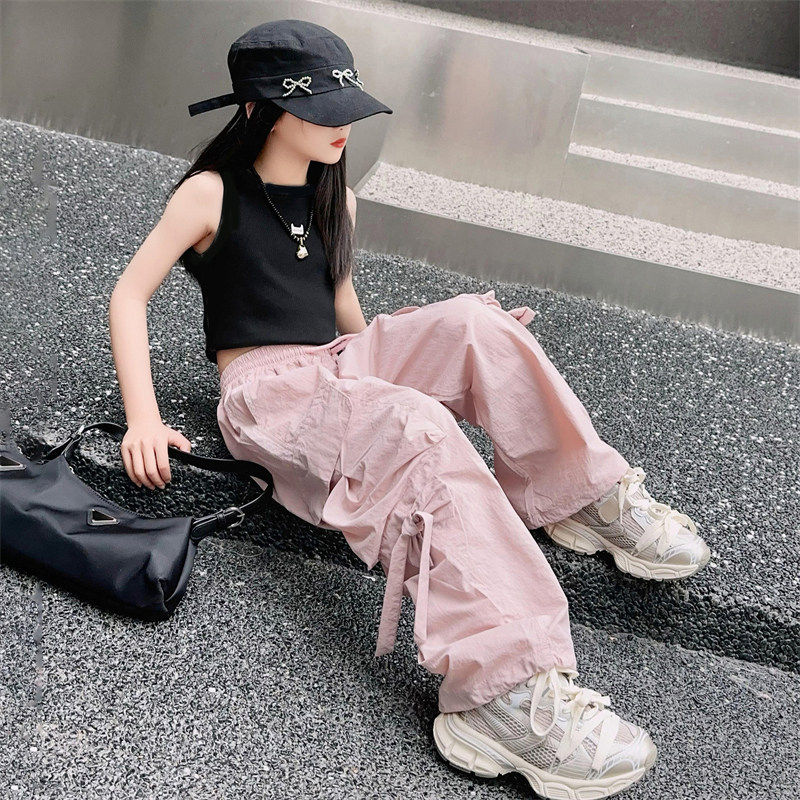 韩国DEMESSI女童工装裤2026新款夏季中大儿童宽松阔腿裤休闲薄款