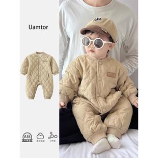 韩国Uamtor婴儿衣服冬季新款男宝宝夹棉连体衣婴幼儿保暖外出棉服