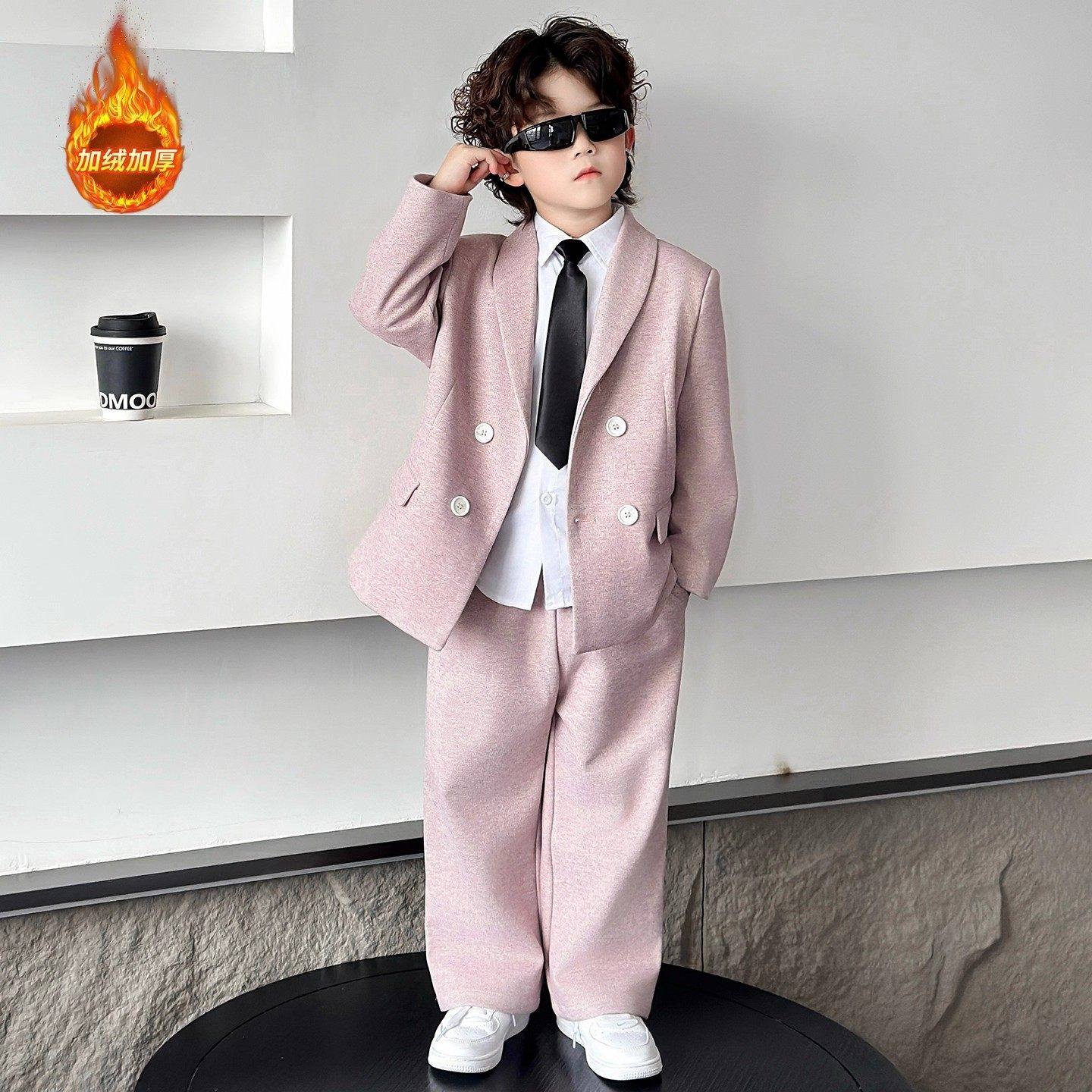 法国Uamtor男童西装套装新款2026儿童休闲西服加绒加厚礼服演出服