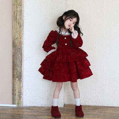 DGKP女童红色丝绒加绒洋