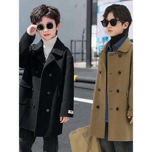 韩国25秋冬款男童双面羊毛呢子大衣羊毛儿童毛呢外套韩版中大童潮
