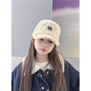 韩国Uamtor儿童秋冬帽子棒球帽保暖宝宝洋气字母羊羔绒厚款鸭舌帽