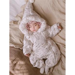 韩国Uamtor婴儿羽绒服冬季女宝连体衣超萌白鸭绒防寒保暖哈衣爬服