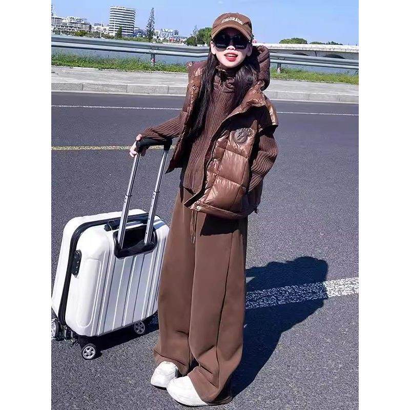 英国MDCW女童针织连帽毛衣2025年新款洋气儿童休闲裤三件套