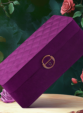 紫色绒面首饰盒带锁分层收纳盒大容量多格项链戒指珠宝盒便携收纳