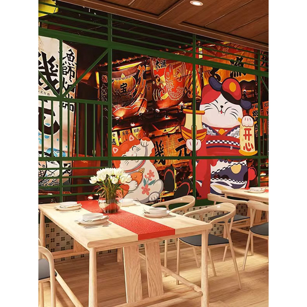 日式寿司店墙纸网红直播间背景墙剧本杀奶茶店日本料理店装饰壁纸
