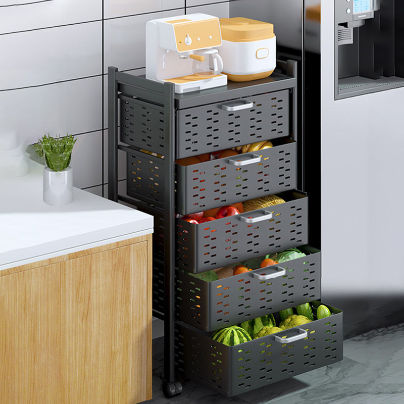 厨房可移动抽拉式果蔬收纳置物架蔬菜收纳架家用落地带抽屉菜架子