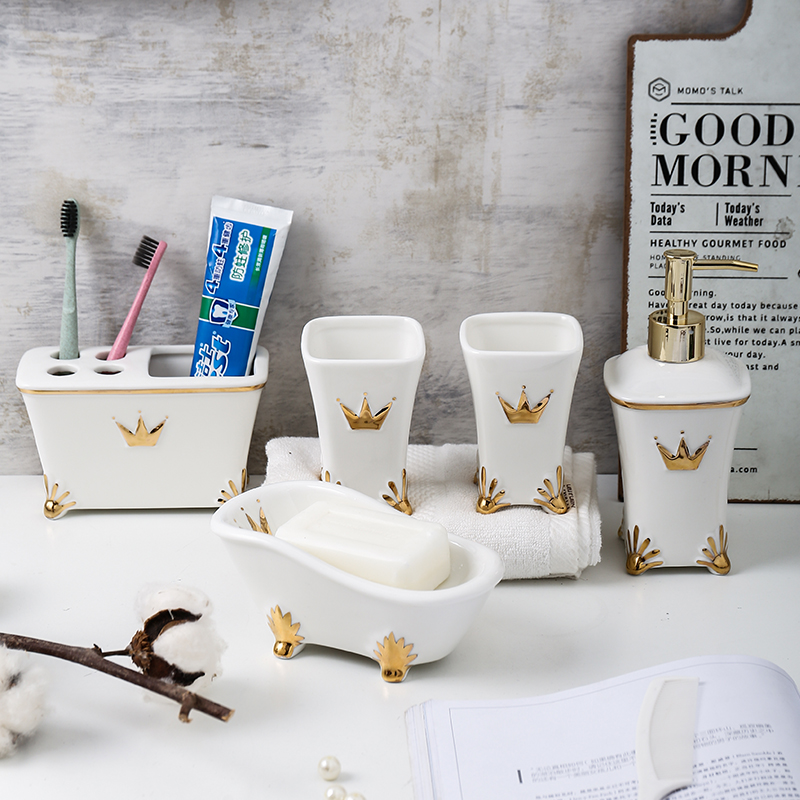 欧式陶瓷卫浴五件套装浴室卫生间用品洗漱套件牙刷架套件新品