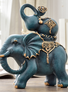 欧式家居客厅装饰品创意大象摆件招财玄关电视柜办公室桌面新中式