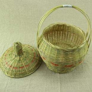 精选大号竹箩筐手工竹编竹箩演出道具扁担筐采茶筐淘米筐买菜水果